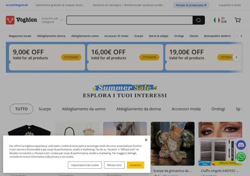 Schermata della pagina offerta di Voghion