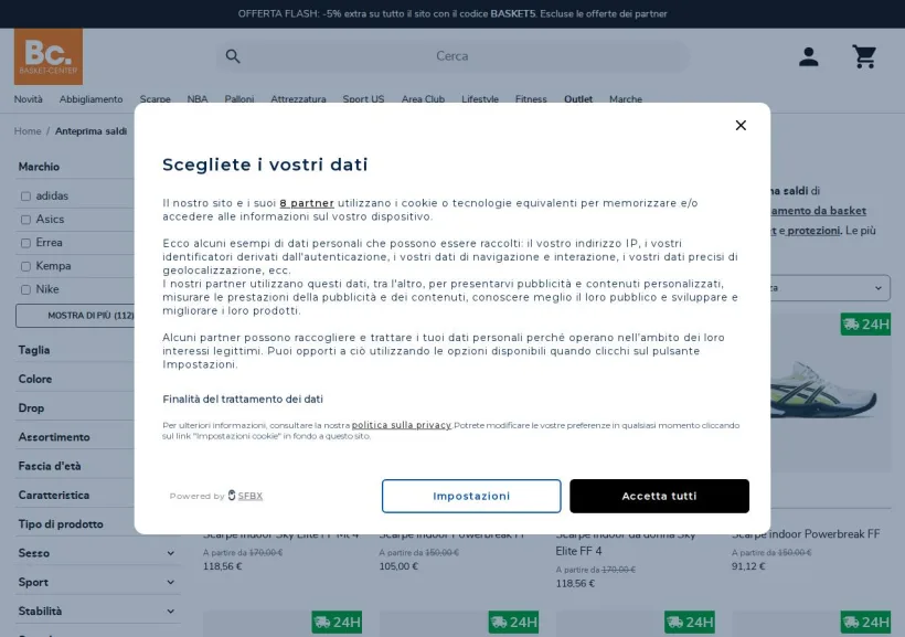 Schermata della pagina offerta di Basket-Center