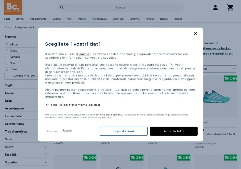 Schermata della pagina offerta di Basket-Center