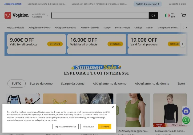 Schermata della pagina offerta di Voghion