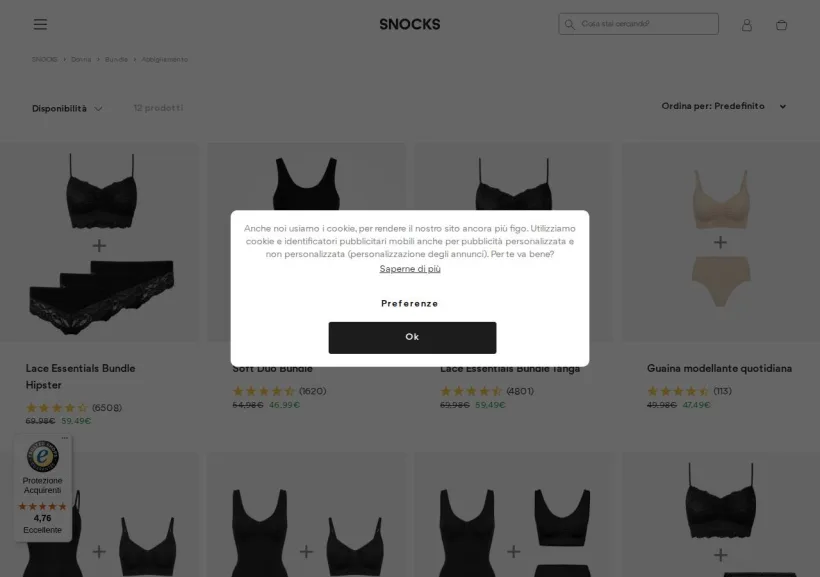 Schermata della pagina offerta di Snocks