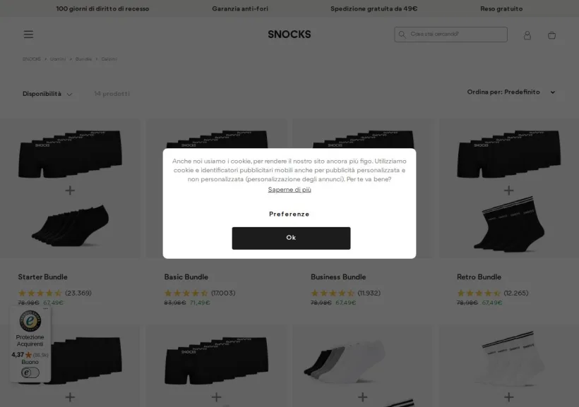 Schermata della pagina offerta di Snocks