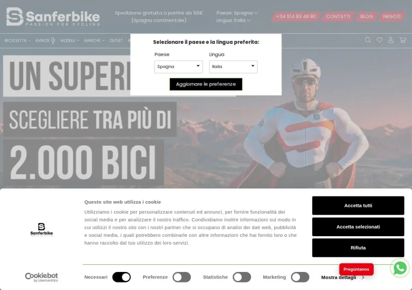 Schermata della pagina offerta di Sanferbike Italy
