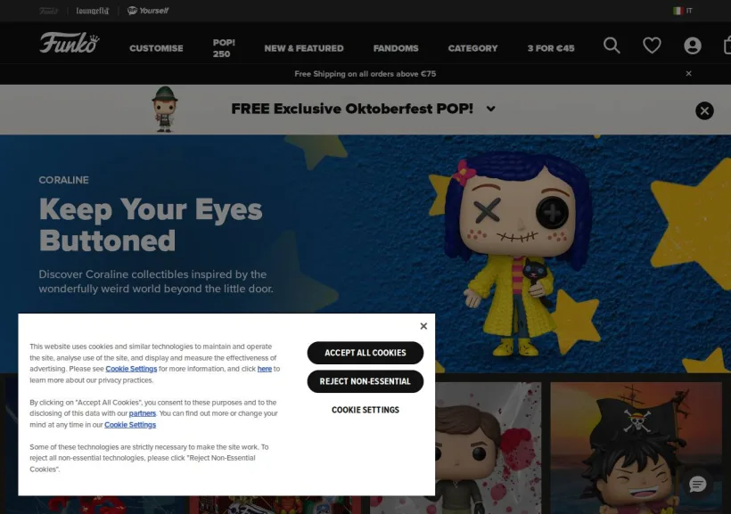 Schermata della pagina offerta di Funko