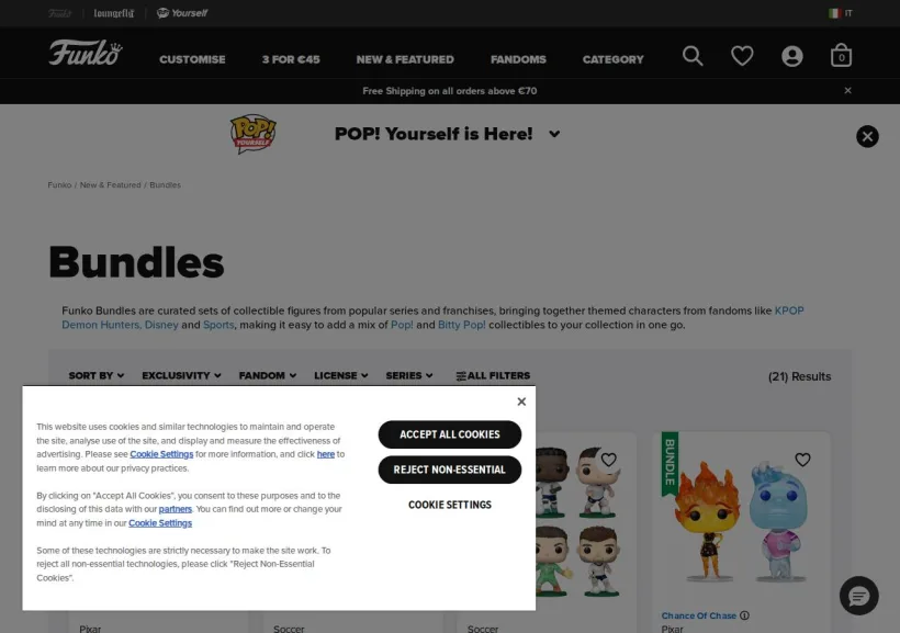 Schermata della pagina offerta di Funko