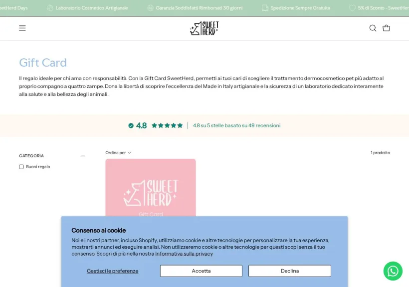 Schermata della pagina offerta di SweetHerd