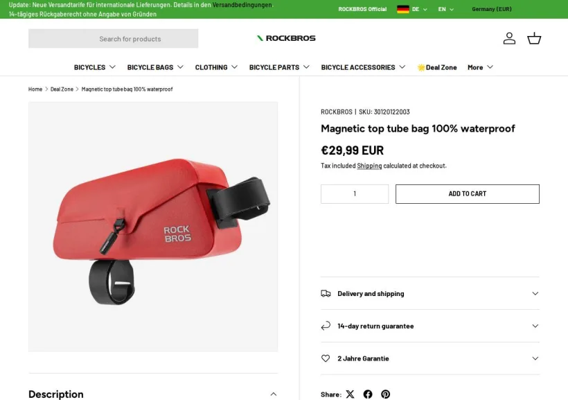 Schermata della pagina offerta di ROCKBROS