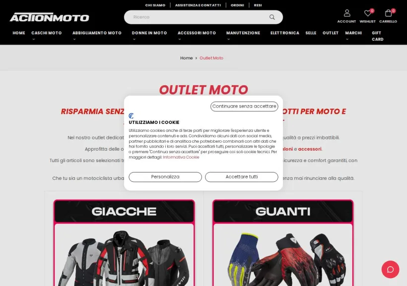 Schermata della pagina offerta di Action Moto