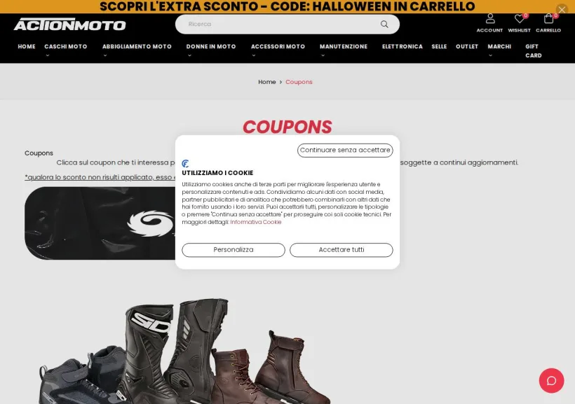 Schermata della pagina offerta di Action Moto