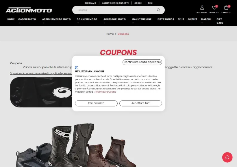Schermata della pagina offerta di Action Moto