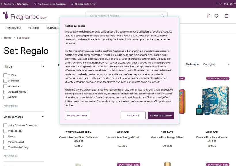 Schermata della pagina offerta di Fragrance.com