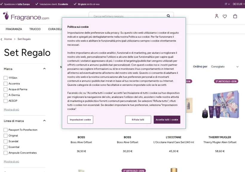 Schermata della pagina offerta di Fragrance.com