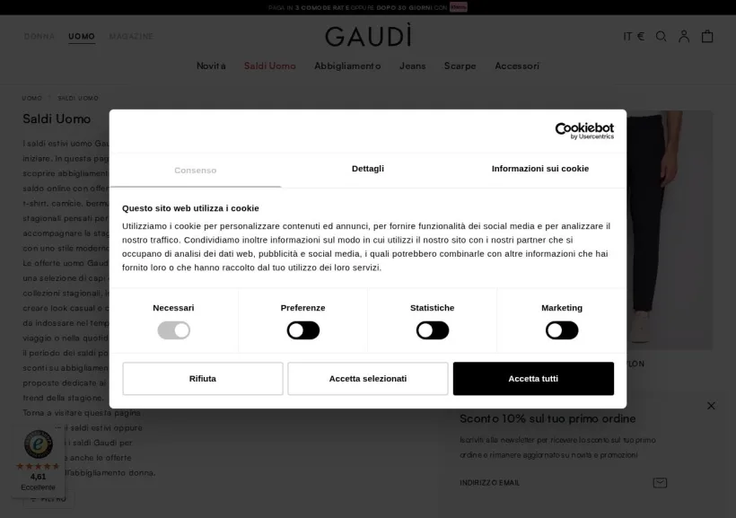 Schermata della pagina offerta di Gaudì