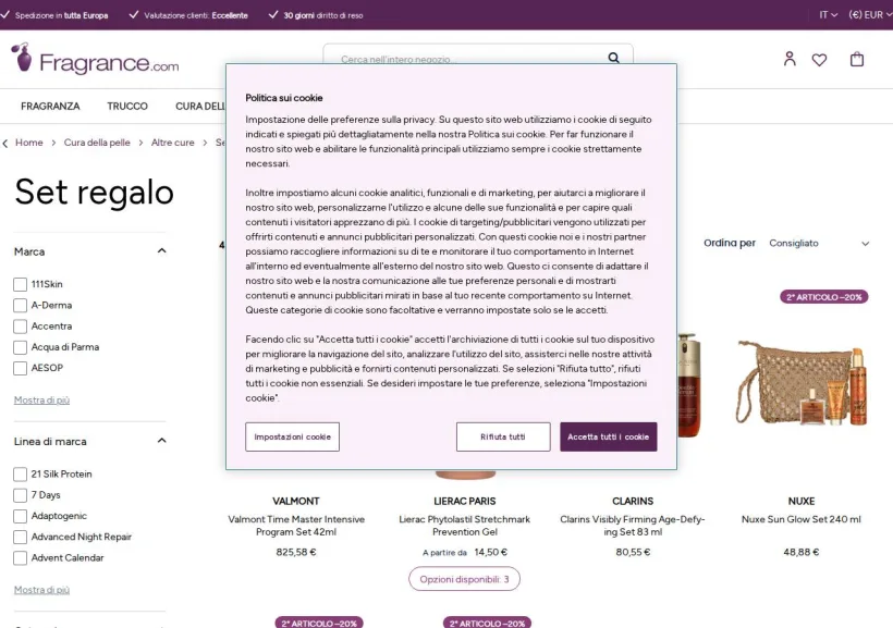 Schermata della pagina offerta di Fragrance.com