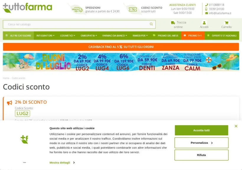 Schermata della pagina offerta di Tuttofarma