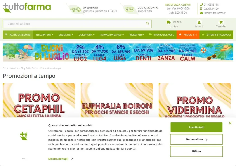 Schermata della pagina offerta di Tuttofarma