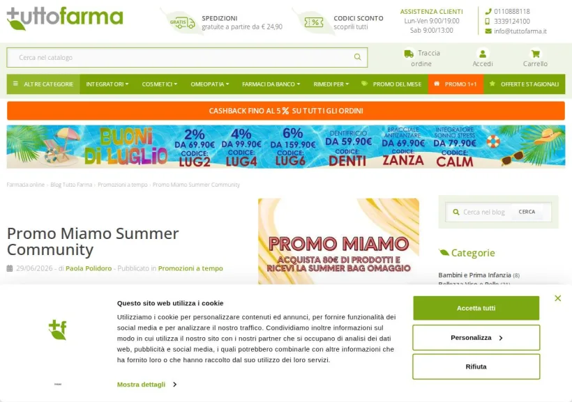 Schermata della pagina offerta di Tuttofarma