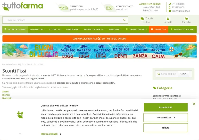 Schermata della pagina offerta di Tuttofarma