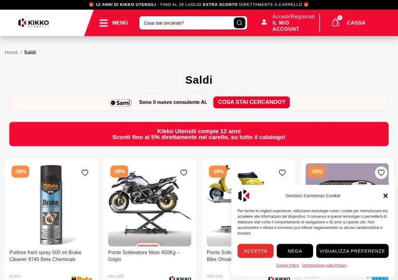 Schermata della pagina offerta di Kikko Utensili