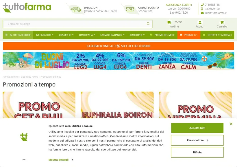 Schermata della pagina offerta di Tuttofarma