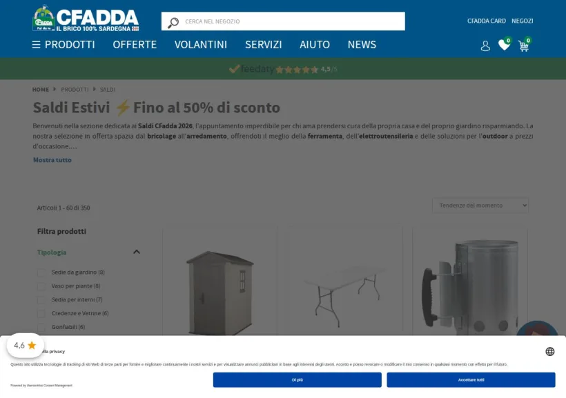 Schermata della pagina offerta di CFadda