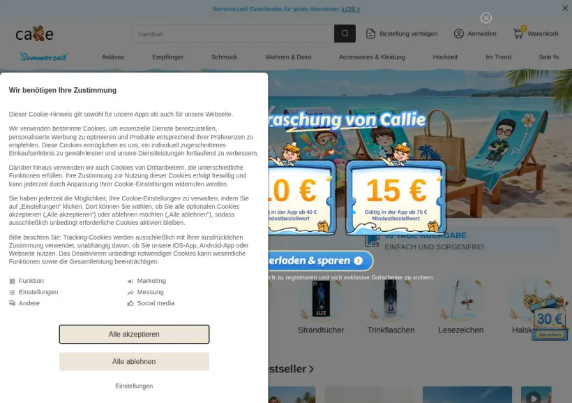 Schermata della pagina offerta di Callie