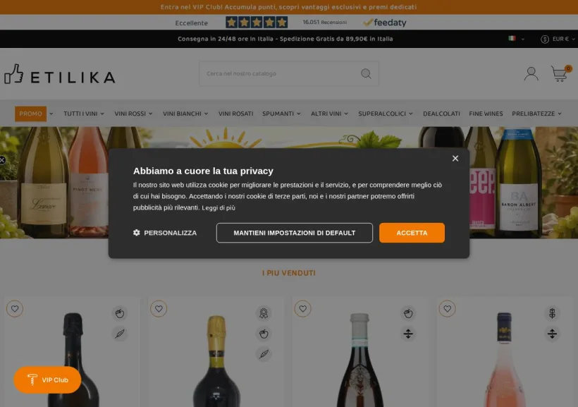 Schermata della pagina offerta di Etilika