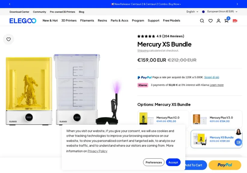 Schermata della pagina offerta di ELEGOO