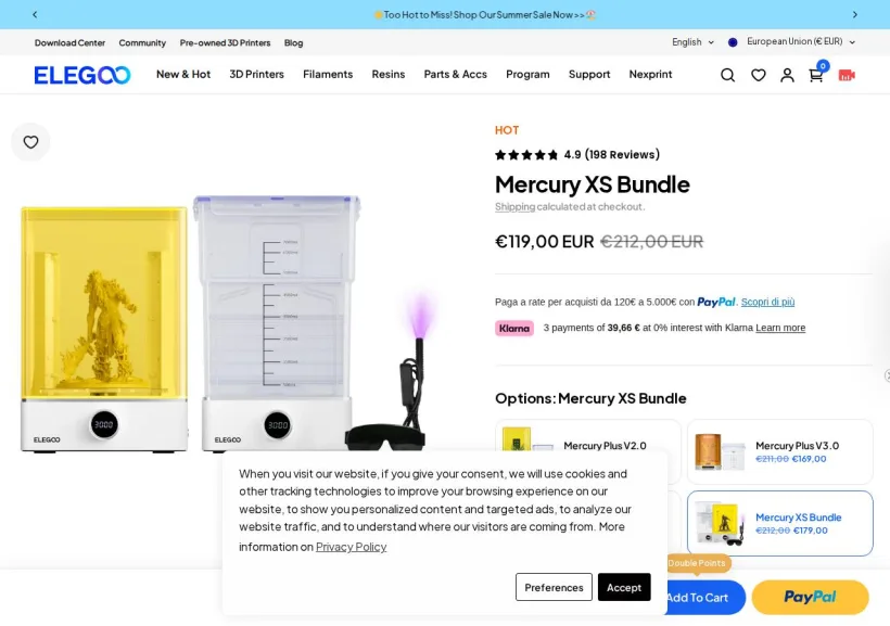 Schermata della pagina offerta di ELEGOO