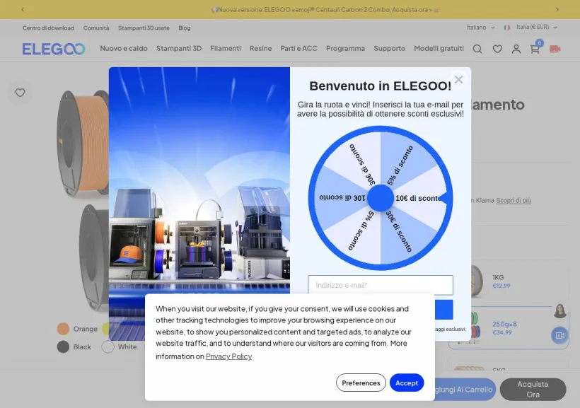 Schermata della pagina offerta di ELEGOO
