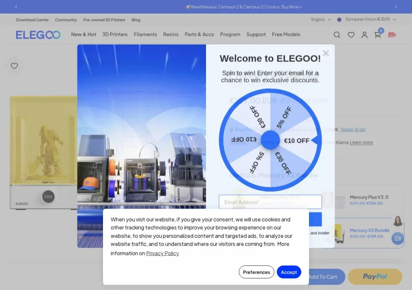 Schermata della pagina offerta di ELEGOO