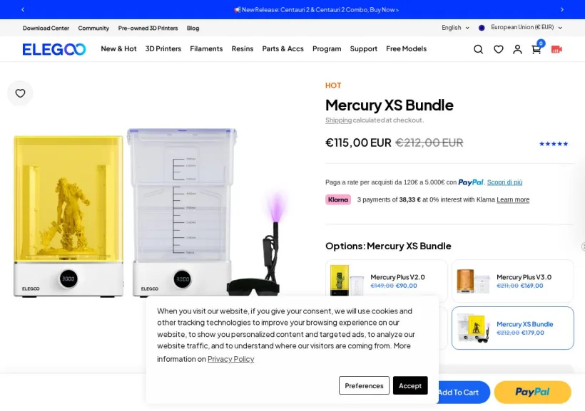 Schermata della pagina offerta di ELEGOO
