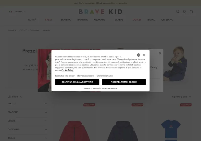 Schermata della pagina offerta di Bravekid