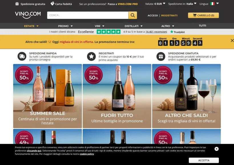Schermata della pagina offerta di Vino.com