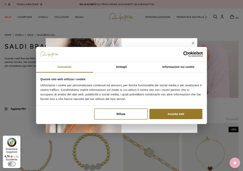 Schermata della pagina offerta di Rue des Mille