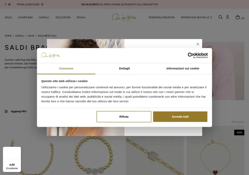 Schermata della pagina offerta di Rue des Mille