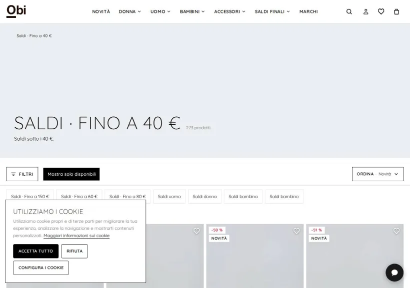 Schermata della pagina offerta di OBI