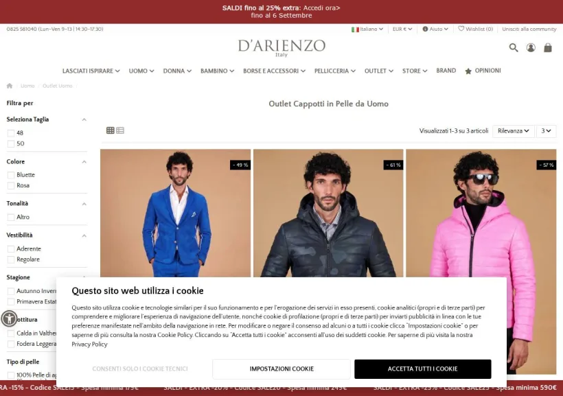 Schermata della pagina offerta di D'Arienzo 