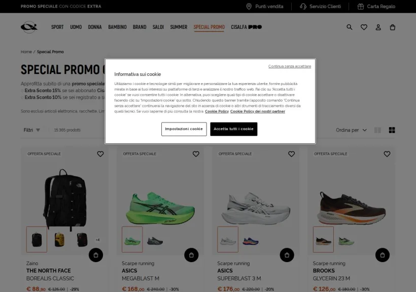 Schermata della pagina offerta di Cisalfa