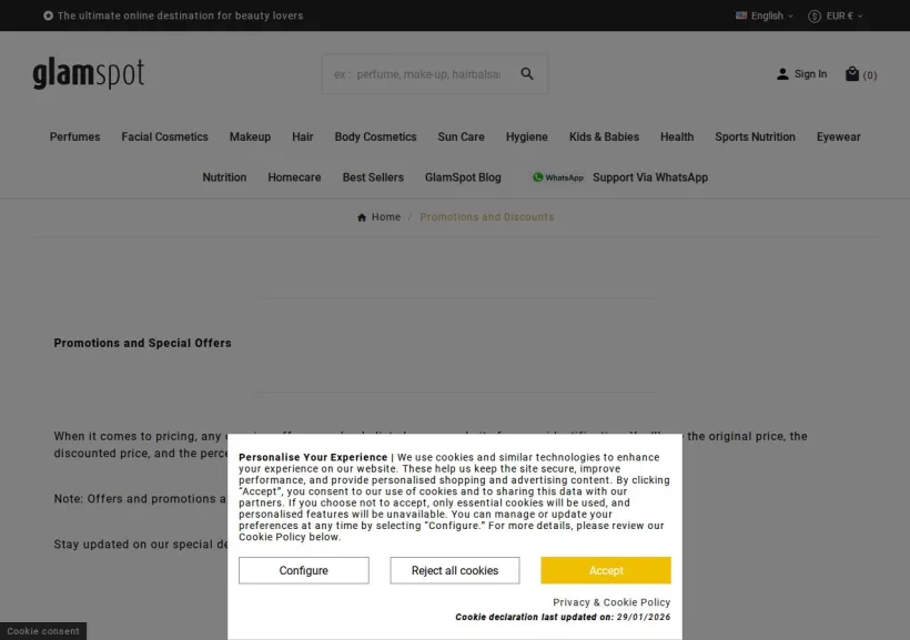 Schermata della pagina offerta di Glam Spot