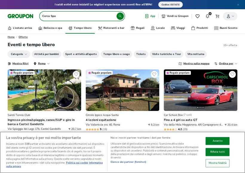 Schermata della pagina offerta di Groupon