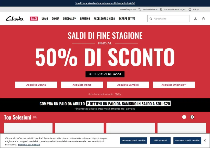 Schermata della pagina offerta di Clarks