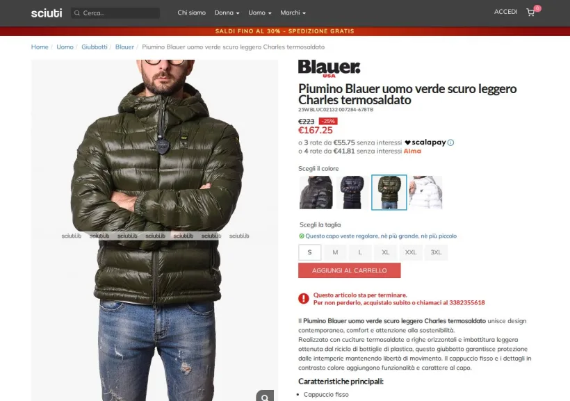 Schermata della pagina offerta di Sciuti
