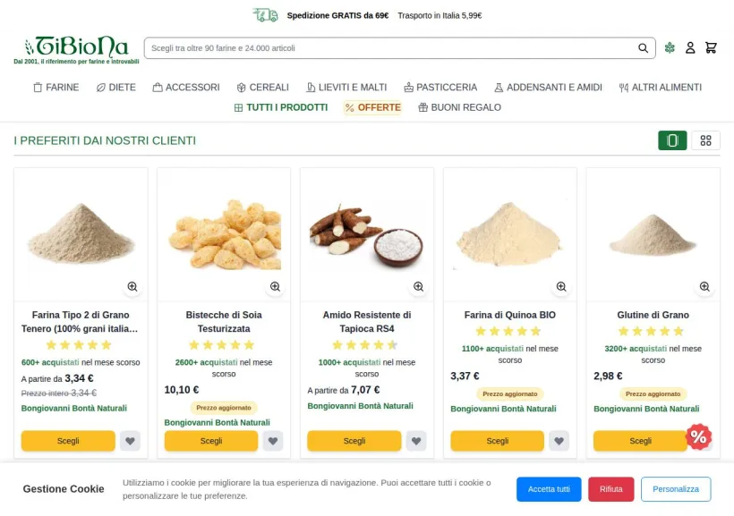 Schermata della pagina offerta di Tibiona