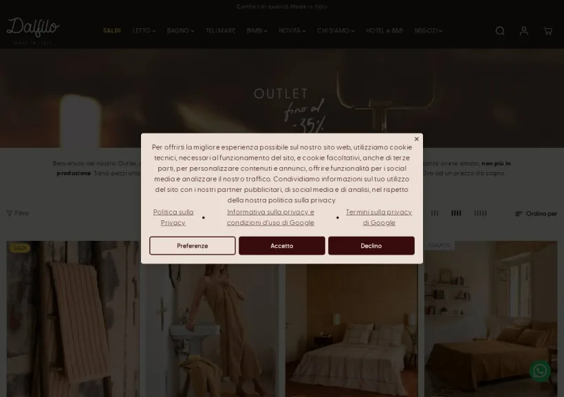 Schermata della pagina offerta di Dalfilo