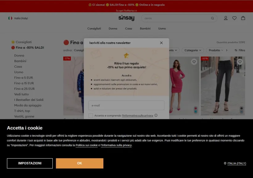 Schermata della pagina offerta di Sinsay