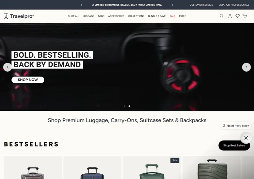 Schermata della pagina offerta di Travelpro