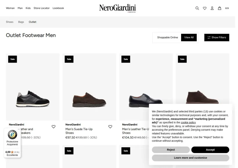 Schermata della pagina offerta di NeroGiardini