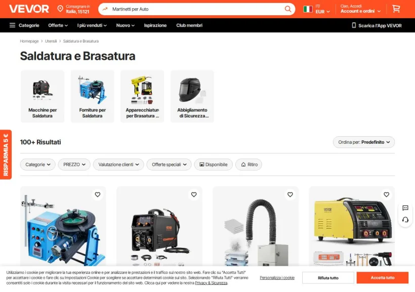 Schermata della pagina offerta di Vevor