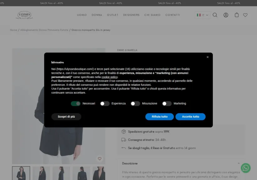 Schermata della pagina offerta di Ulysses Boutique
